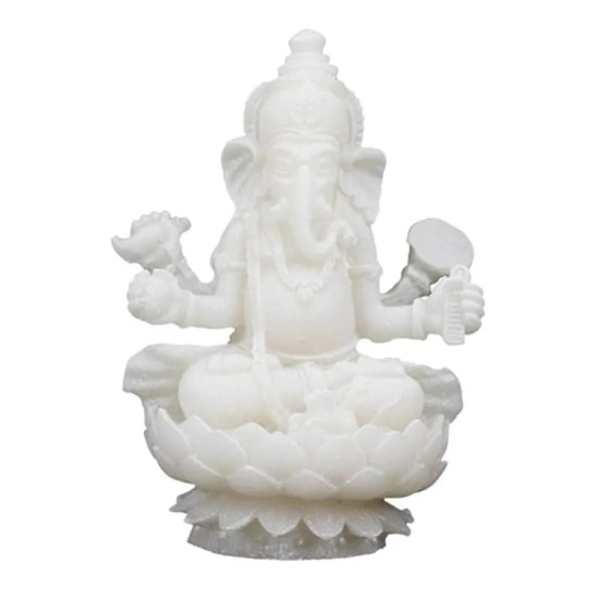 Ganesha sittende på lotustrone - hvit - statue 