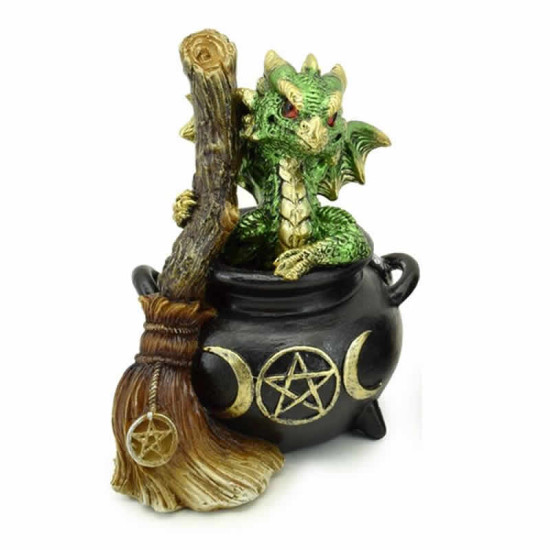 Baby drage i Heksekjele med kost - Grønn