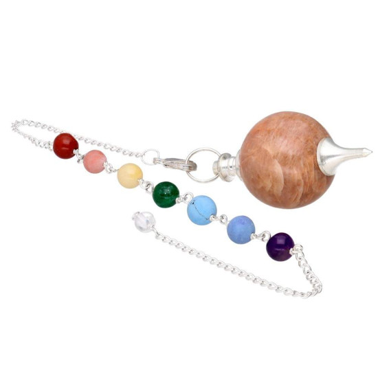 Fersken månestein med syv chakraperler - Pendel