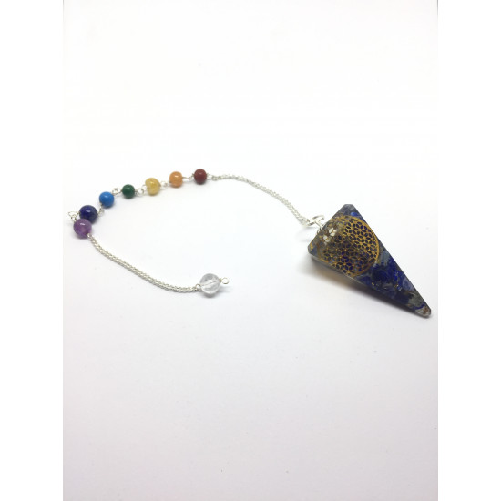 Orgone - Lapis Lazuli med Flower of life og syv chakraperler - Pendel