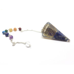 Orgone - Lapis Lazuli med Flower of life og syv chakraperler - Pendel