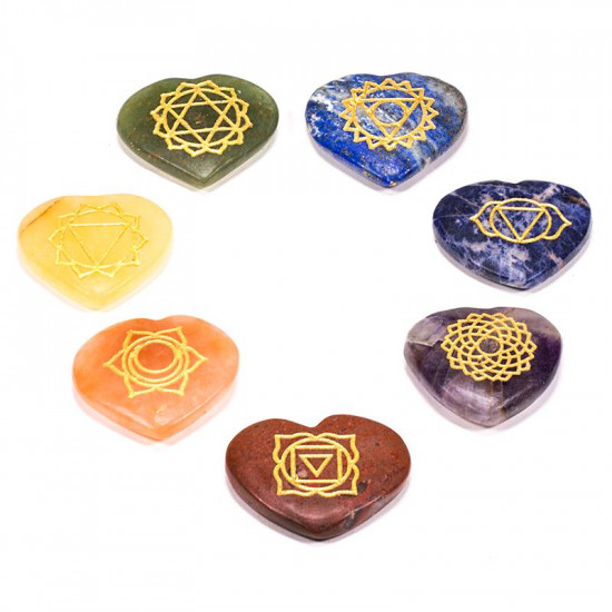 Chakrasett - Hjerter med chakrasymboler