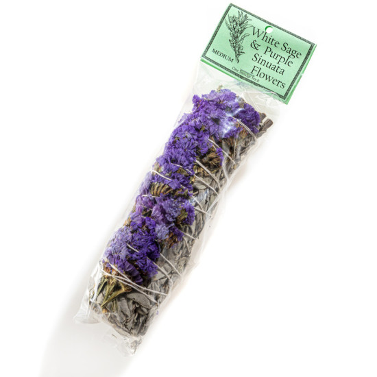 Smudge stick - White Sage & Purple Sinuata Flowers 