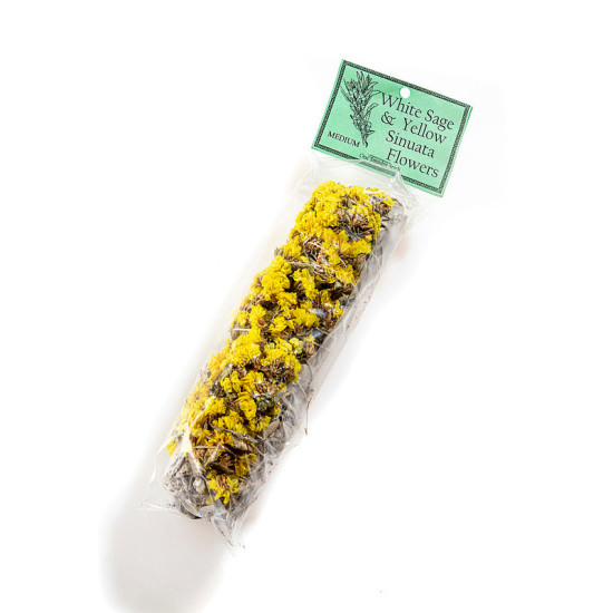 Smudge stick - White Sage & Yellow Sinuata Flowers 