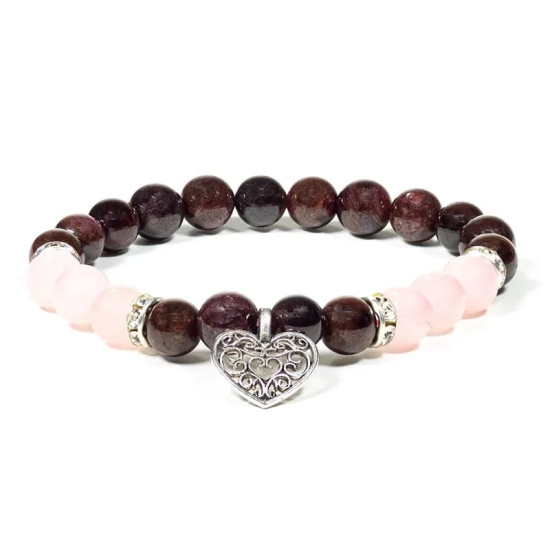 Hjerte - Granat og Rosenkvarts - Armbånd
