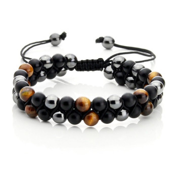 Hematitt, Tigerøye og Onyx - Dobbelrad - Armbånd