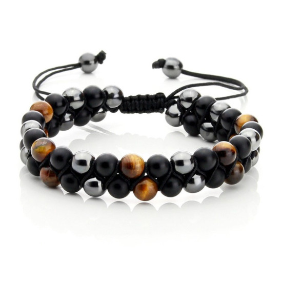 Hematitt, Tigerøye og Onyx - Dobbelrad - Armbånd