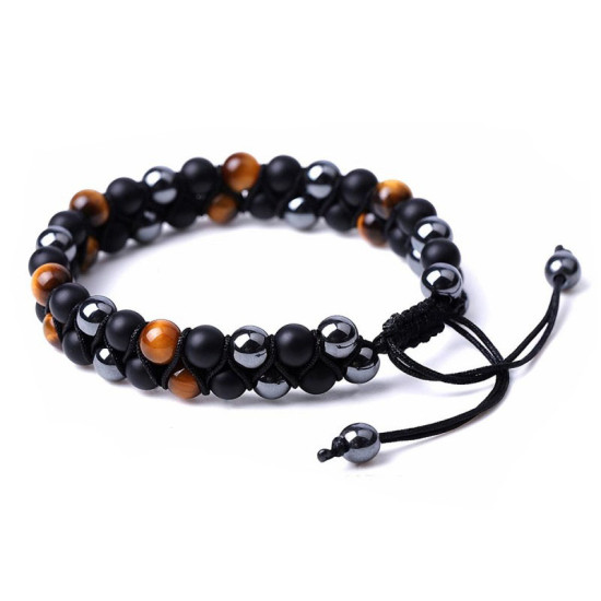 Hematitt, Tigerøye og Onyx - Dobbelrad - Armbånd