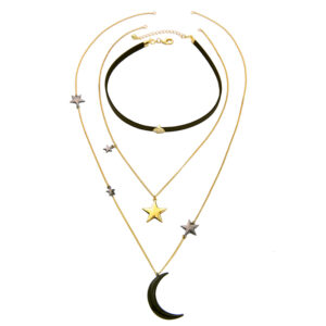 KISS-ME-New-Popular-Choker-Necklace-Three-Layers-Alloy-Stars-Moon-Necklaces-for-Women-Fashion-Jewelry