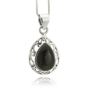 Lahab pendant in sterling silver with natural stone gold obsidian (002)