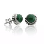 Malachite and sterling silver round earrings model Hecate (002)