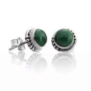 Malachite and sterling silver round earrings model Hecate (002)