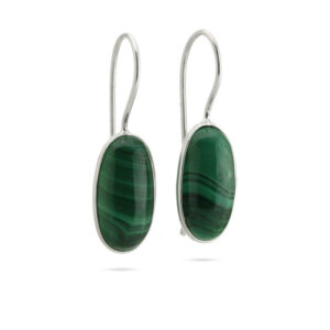 Malachite and silver earrings basic oval model (003)