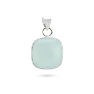 Silver pendant with green chalcedony basic cushion model (003)