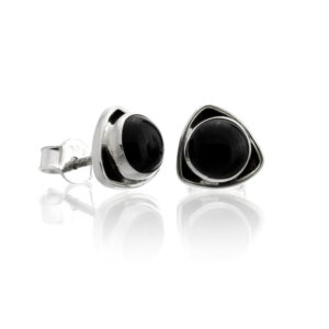 Sterling silver triangular earrings with onyx (002)