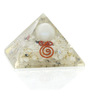 Pyramidal Orgone with Floating moonstone Sphere – 5 cm