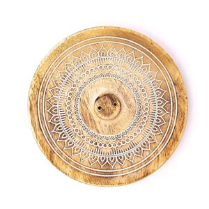 Incense burner mandala print mango wood_03